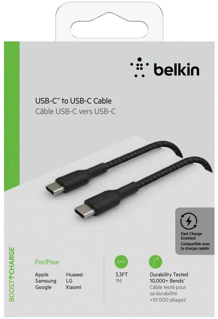 BELKIN Cablu Date USB-C/USB-C Cable 1m coated, black CAB004bt1MBK