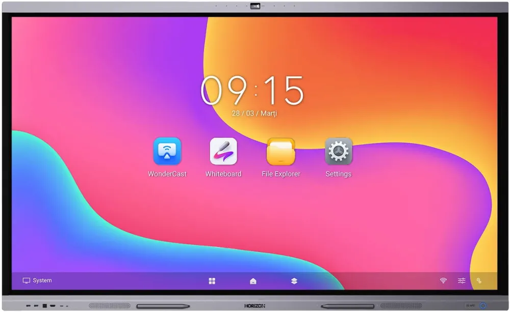 Horizon Display interactiv HORIZON Seria A3C, 75", 4K UHD, Android 13, 8GB RAM, stocare 128GB, 45 puncte touch, camera 8MP, microfon 8 zone
