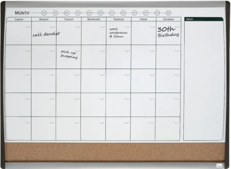 Nobo Organizator NOBO Combo, lunar, magnetic si pluta, 58.5x43 cm + marker, burete si magneti, negru