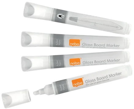 Nobo Marker NOBO, pentru table si flipcharturi din sticla, varf rotund 3 mm, standard, 4 buc/cutie, alb
