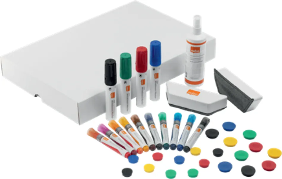 Nobo Kit accesorii NOBO Move&Meet, pt sist mobil, 14markere, 20magneti, 2bureti, spray de curatare 250ml
