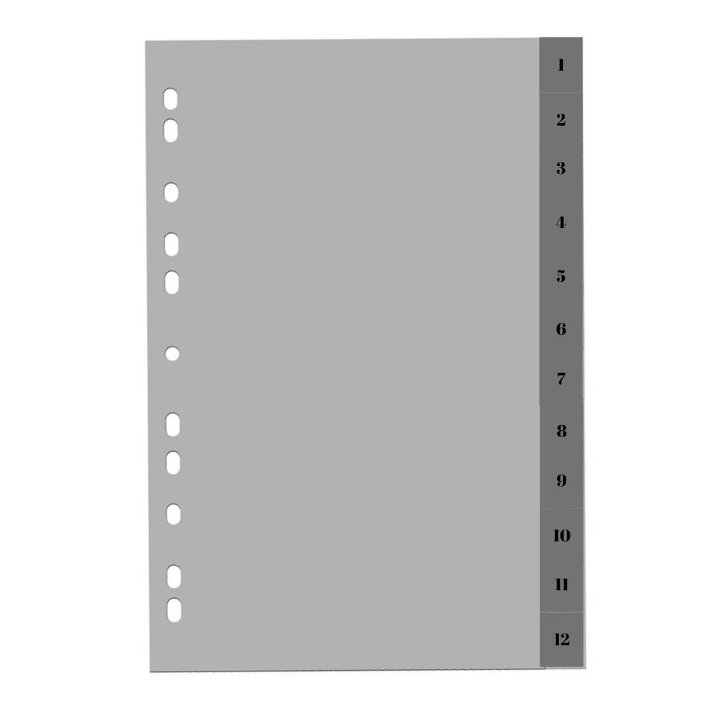 Optima - prod din plastic Index plastic gri, A4, 120 microni, numeric 1-12, Optima