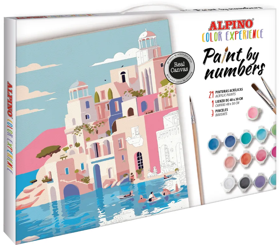Alpino Set pictura pe numere Grecia, contine:panza canvas 40x30cm,3 pensule, ALPINO-Paint Color Experience