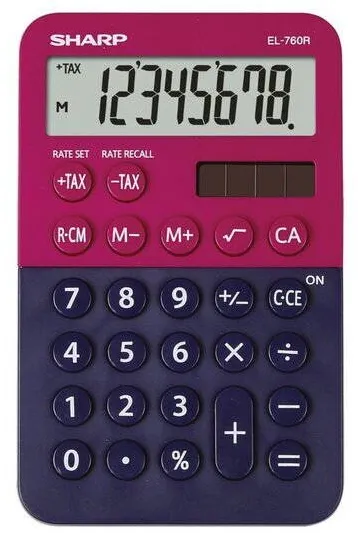 Sharp Calculators Calculator de birou, 8 digits, 120x76x23mm, dual power, SHARP EL-760RBRB - rosu/bleumarin