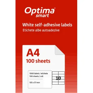 Etichete aut OPTIMA Smart Etichete albe autoadezive 10/A4, 105 x 57 mm, 100 coli/top, Optima Smart