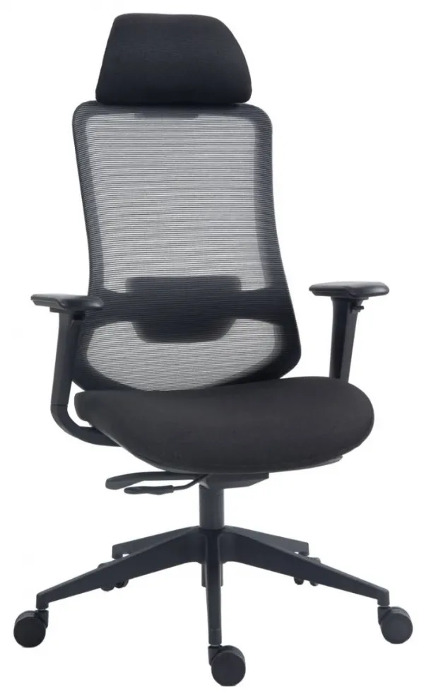 Office Products Scaun de birou, brate plastic, rotile, mesh textil/stofa, cu tetiera, Office Products Siros - negru