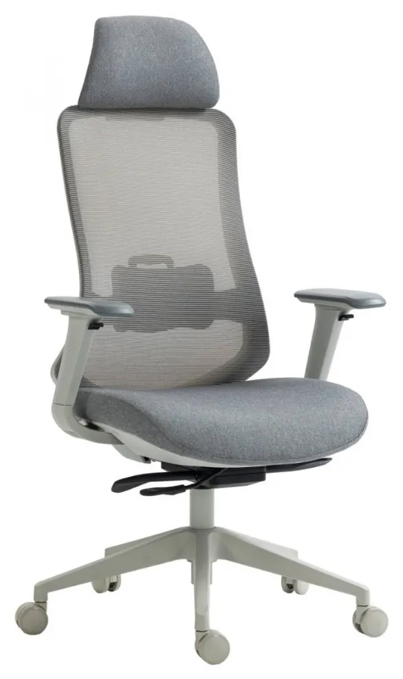 Office Products Scaun de birou, brate plastic, rotile, mesh textil/stofa, cu tetiera, Office Products Siros - gri