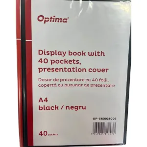 Optima - prod din plastic Dosar de prezentare personalizabil, A4, cu 40 folii, coperta rigida - 500 microni, Optima - negru