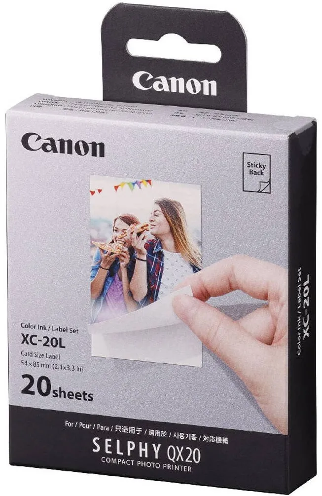 Cartus Imprimanta Canon Set hartie foto + cerneala Canon Selphy XC-20L pentru Selphy QX20, 54x85mm, 20 coli, 6755C002AA