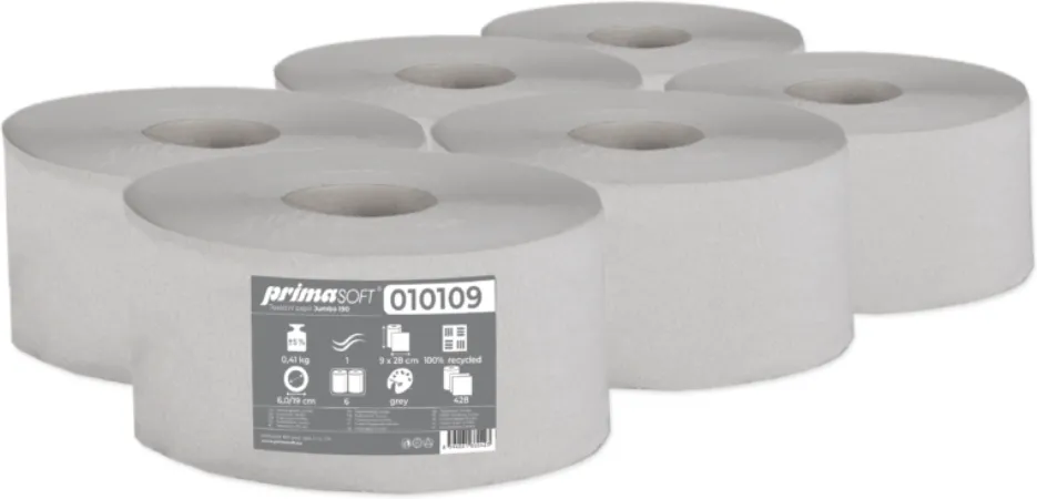 Prima Soft Hartie igienica gri, reciclata, 1 strat, 120m, 6 role/bax, Prima Soft Jumbo 190