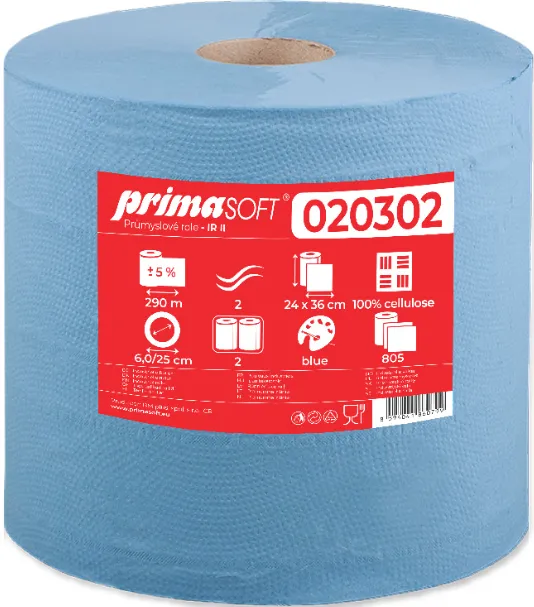 Prima Soft Rola industriala hartie albastra, 290m - 2 straturi, 24x36cm, 2 role/set, Prima Soft