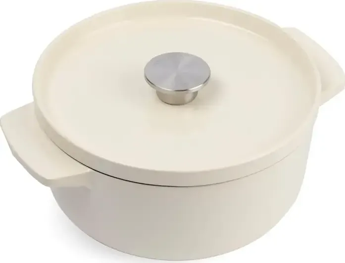 KITCHENAID Oala din fonta KitchenAid 3.3L, crem, cu capac, manere laterale