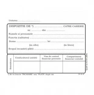 Formulare tipizate Dispozitie plata casierie, format A6, 100 coli/carnet