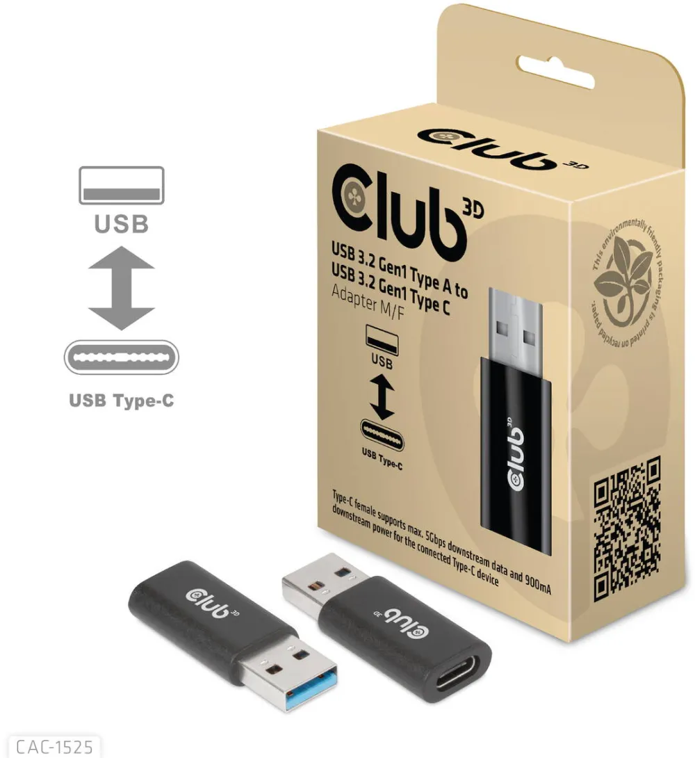 Adaptor CLUB 3D CAC-1525 USB 3.2 Gen1 tip A la USB 3.2 Gen1 tip C M/F