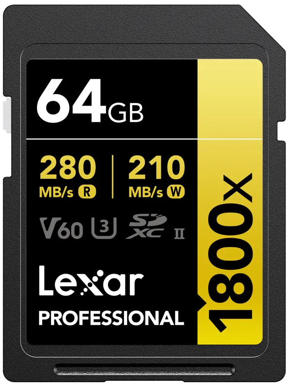 Card de Memorie Lexar 64GB SDXC Pro 1800x U3 UHS-II R280/W210 (V60)