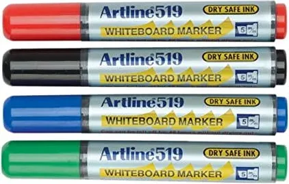 Artline Marker pentru tabla de scris ARTLINE 519 - Dry safe ink 48h, varf tesit 2.0-5.0mm, 4 culori/set