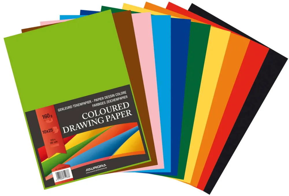 Aurora Carton color A4, 160gsm - 250 coli/top, AURORA Raphael - 10 culori intense