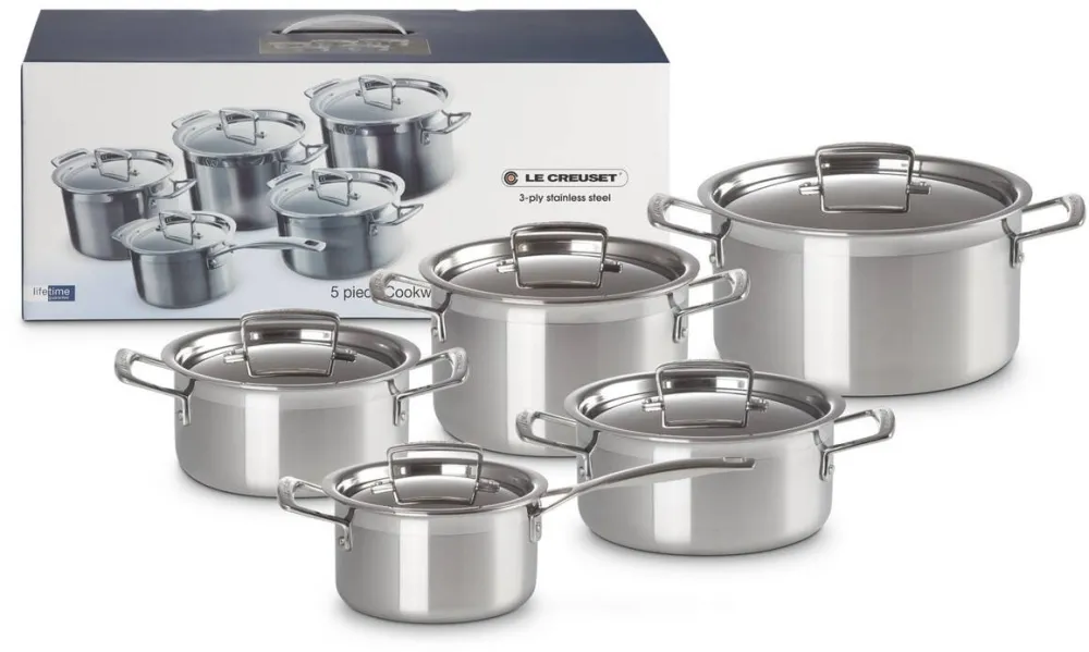 Le Creuset Set de vase de gatit Le Creuset din otel inoxidabil, 5 piese - inductie, cuptor, masina de spalat vase
