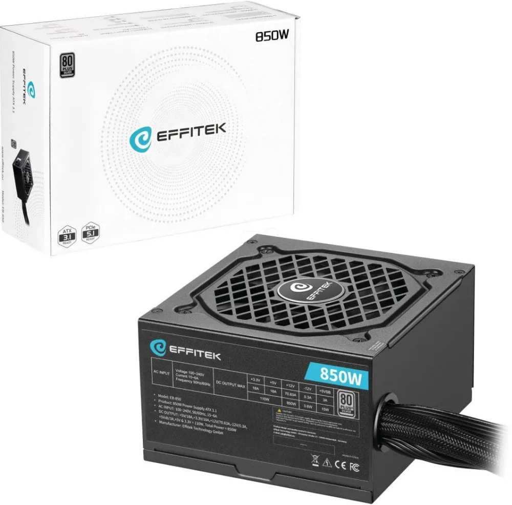 Sursa PC EFFITEK Sursa de alimentare EFFITEK 850W Silver ATX 3.1, PCI-e 5.1