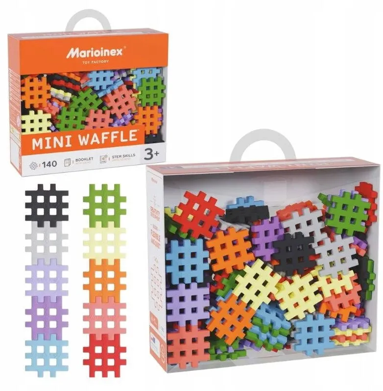 Jucarie creativa Marioinex Set De Blocuri De Constructie Mini Waffle, Marioinex, Material: Plastic Moale Si Elastic Asemanator Cauciucului, Varsta: De La 3 Ani, Certificari: Ce, Greutate: 0, 62 Kg, Dimensiuni: 17 Cm X 19 Cm X 7 Cm, Multicolor, 140 Bucati
