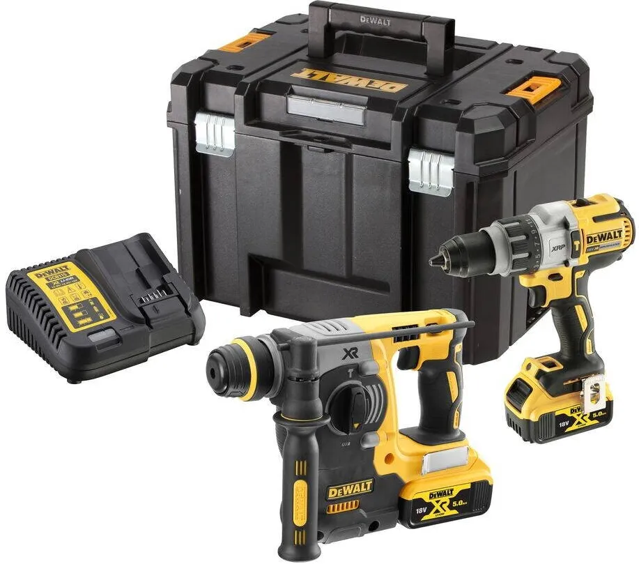 DeWalt Set unelte DEWALT 18V XR - wiertarko-wkretarka + mlotowiertarka SDS+, 2 acumulatori, 5,0 Ah, cutie TStak