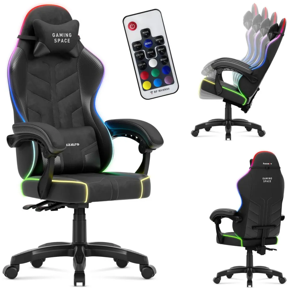 Scaun Gaming huzaro Scaun gaming Huzaro Force 2.7, reglabil, ergonomic, velur, spatar inclinabil pana la 135°, sarcina maxima 140 kg, Negru/multicolor