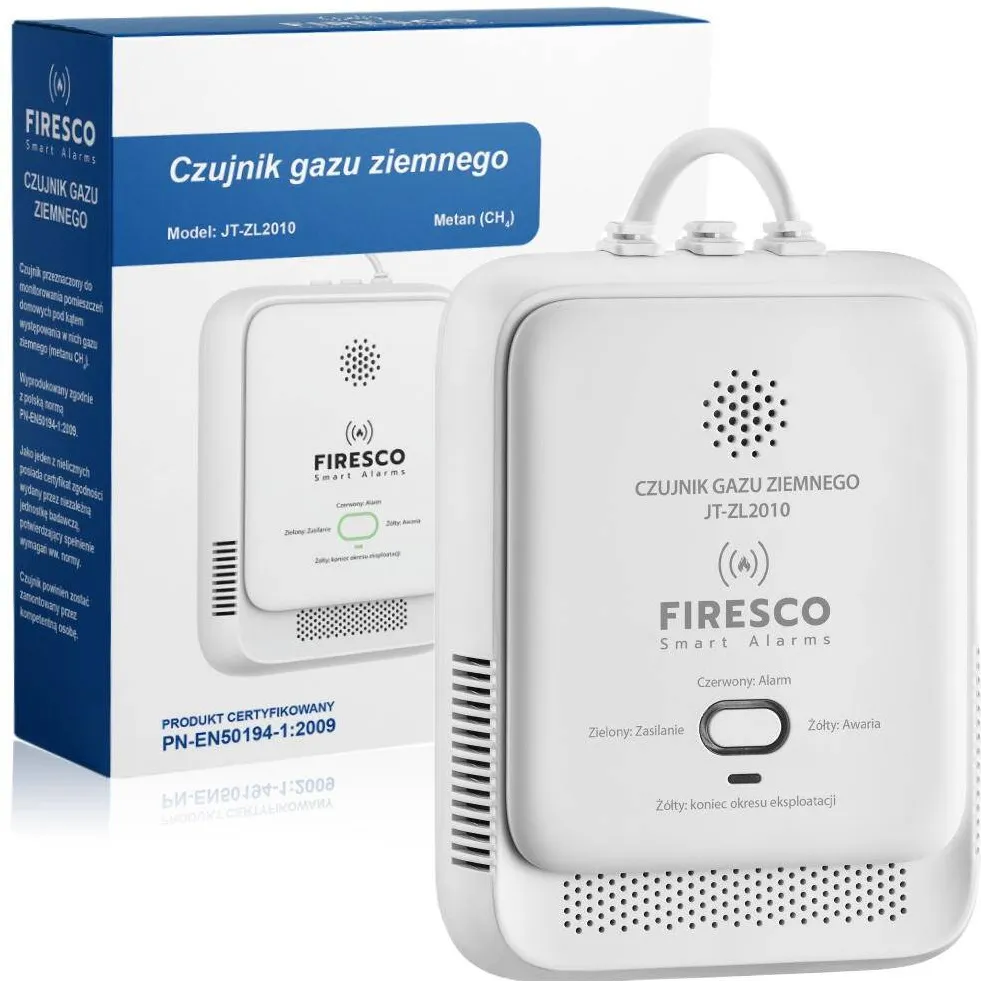 Firesco Senzor De Gaz Natural, Firesco, Jt-Zl2010, Senzor Semiconductori, Gaz Detectat Gaz Natural (Metan Ch4), Prag De Alarma ≤ 7% Dgw ±3% Dgw, Carcasa Culoare Alba, Alb