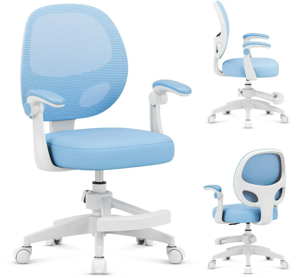MARK ADLER Scaun de Birou pentru Copii, Mark Adler, Junior 3.1, Ergonomic, Inaltime Reglabila, Cotiere Pliabile, Suport pentru Picioare Reglabil, Material Respirabil, Scaun Birou Cu Suport Picioare Retractabil, Albastru