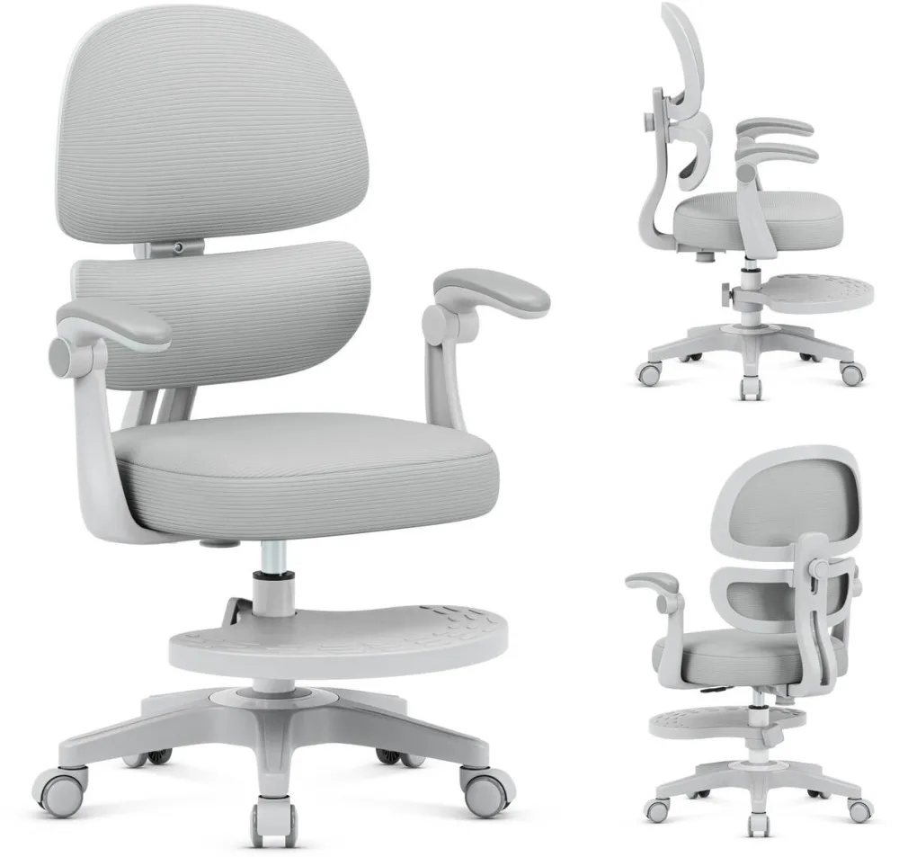 MARK ADLER Scaun de Birou, Mark Adler, Junior 4.4, Scaun ergonomic pentru copii, Adancime reglabila, cotiere 0–90°, Suport pentru picioare reglabil, Roti inteligente cu gravitatie, Pentru copii cu inaltimea intre 90 si 175 cm, pana la 100 kg, Gri