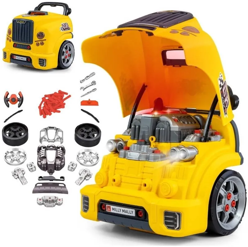 Milly Mally Motor auto demontabil N-GINE, Milly Mally, galben, set 56 piese, efecte sonore si luminoase, 36x33x32cm