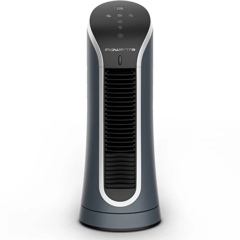 ROWENTA Ventilator mini turn Eole Compact VU6220F0, 11W, 6 trepte de viteza, ecran LED, oprire automata, timer 8 ore, design compact, functie de noapte, negru & albastru