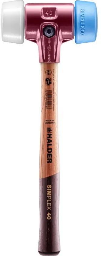 Halder Ciocan cu capete moi Halder Simplex termoplastic moale albastru si superplastic alb carcasa din fonta si coada de lemn 330 mm