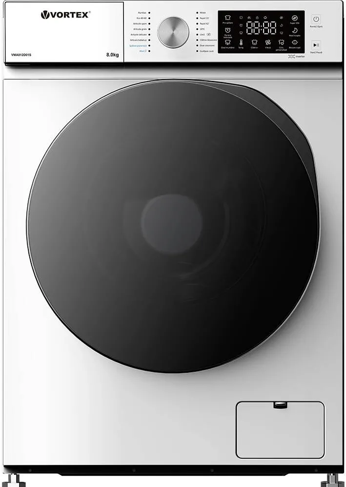 Vortex Masina de spalat rufe frontala slim VORTEX VMA812D01S, 8 kg, 1200rpm, Clasa A, alb