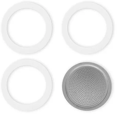 Set 3 garnituri si filtru din aluminiu Bialetti pentru Moka Express 2 portii