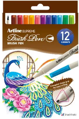 Artline Carioca corp triunghiular, ARTLINE Supreme, varf flexibil (tip pensula), 12 culori/cutie