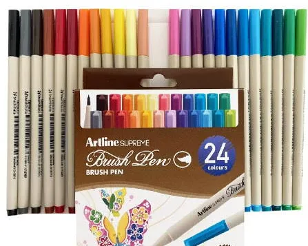 Artline Carioca corp triunghiular, ARTLINE Supreme, varf flexibil (tip pensula), 24 culori/cutie