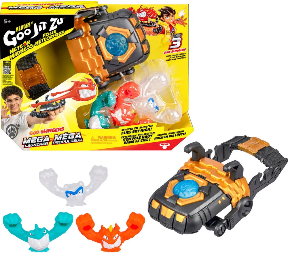 Moose Toys Heroes of Goo Jit Zu - Meteor Madness Goo-Slingers Mega Launcher, action figure including 3 figures