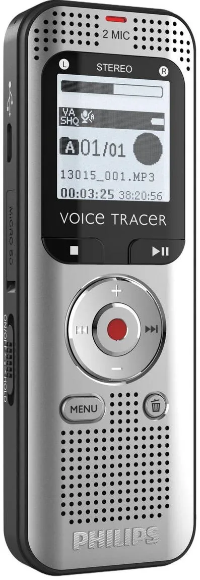 Philips Reportofon Philips DVT2015, USB, Cu baterii, 8GB, Jack 3.5mm, Radio Argintiu/Negru