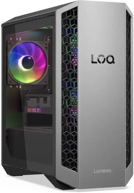 Sistem desktop Lenovo Gaming LOQ Tower 26ADR10 cu procesor AMD Ryzen 7 8745HX pana la 5.1GHz, 16GB DDR5, 512GB SSD, NVIDIA GeForce RTX 5060 8GB GDDR7, No OS, Luna Grey
