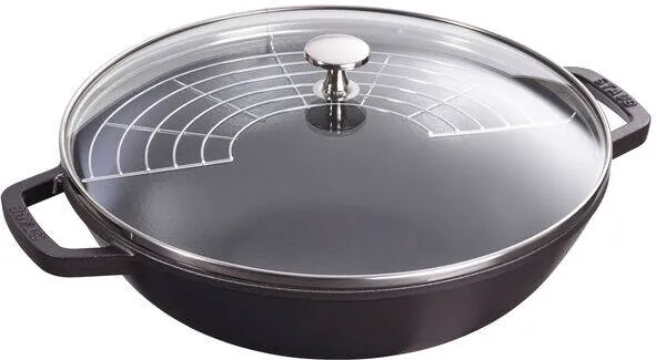 Staub Wok 30 cm with Lid Black, Cast Iron