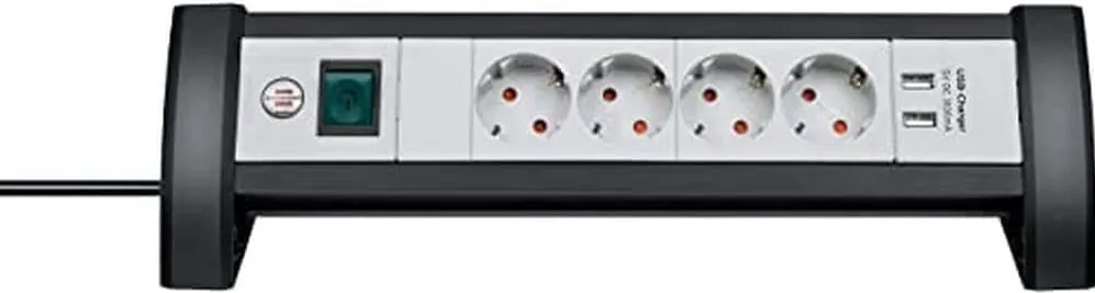 Brennenstuhl Premium-Office-Line, 4-way socket, USB, socket strip (black/grey, with 2 USB charging sockets 3,100mA)