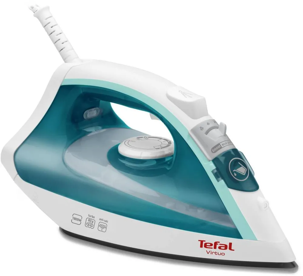 Fier de calcat TEFAL Fier de Calcat Virtuo FV1710, 1800W, rezervor apa 0.2L, jet de abur 80g/min, abur variabil 20g/min, functie anticalcar, Alb