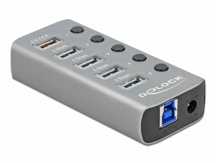 Hub USB DELOCK 63262  USB 3.2 Gen 1 Hub cu 4 porturi + 1 port de incarcare rapida cu comutator si iluminare
