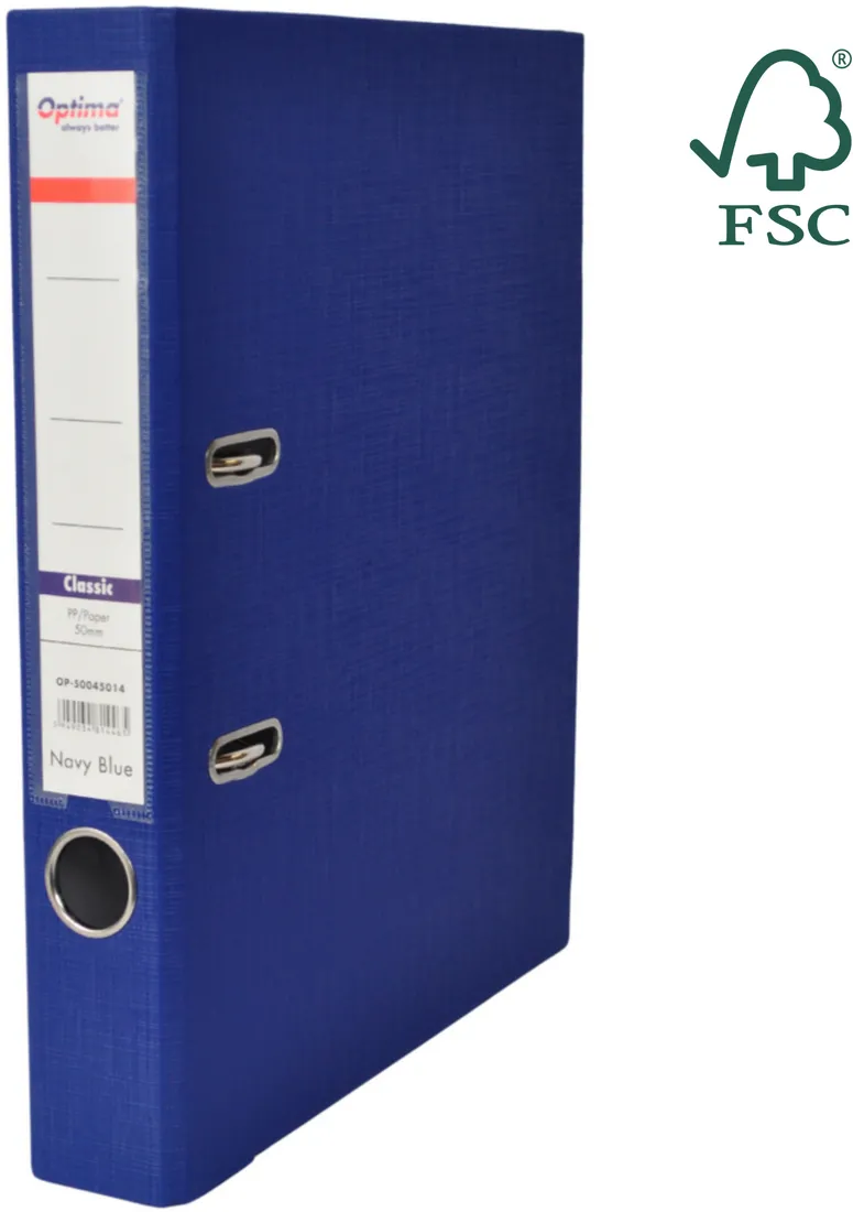 Optima - Clasic & Premium Biblioraft A4, plastifiat PP/paper, margine metalica, 50 mm, Optima Classic - bleumarin