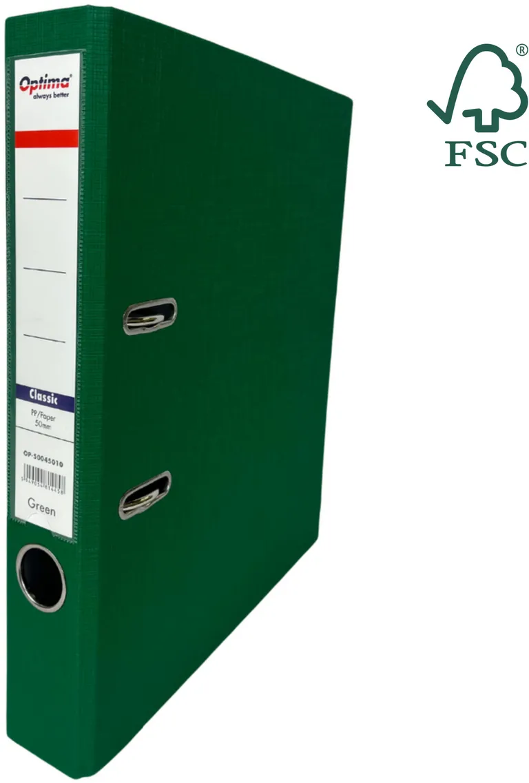 Optima - Clasic & Premium Biblioraft A4, plastifiat PP/paper, margine metalica, 50 mm, Optima Classic - verde