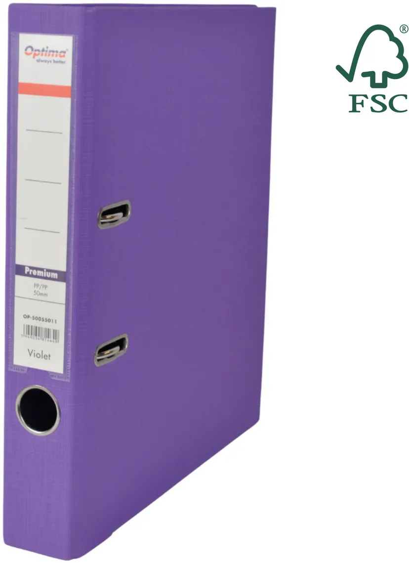 Optima - Clasic & Premium Biblioraft A4, plastifiat PP/PP, margine metalica, 50 mm, Optima Premium - violet
