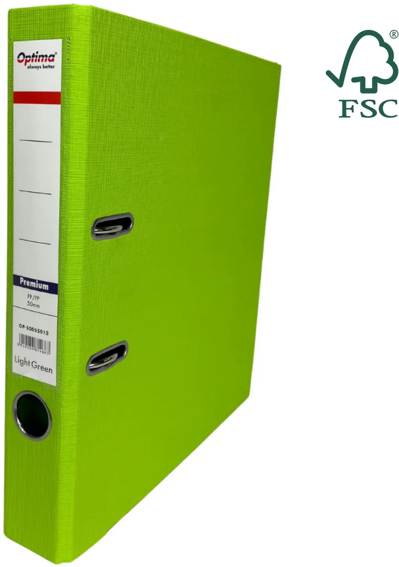 Optima - Clasic & Premium Biblioraft A4, plastifiat PP/PP, margine metalica, 50 mm, Optima Premium - verde deschis
