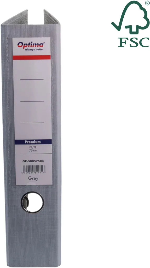 Optima - Clasic & Premium Biblioraft A4, plastifiat PP/PP, margine metalica, 75 mm, Optima Premium - gri