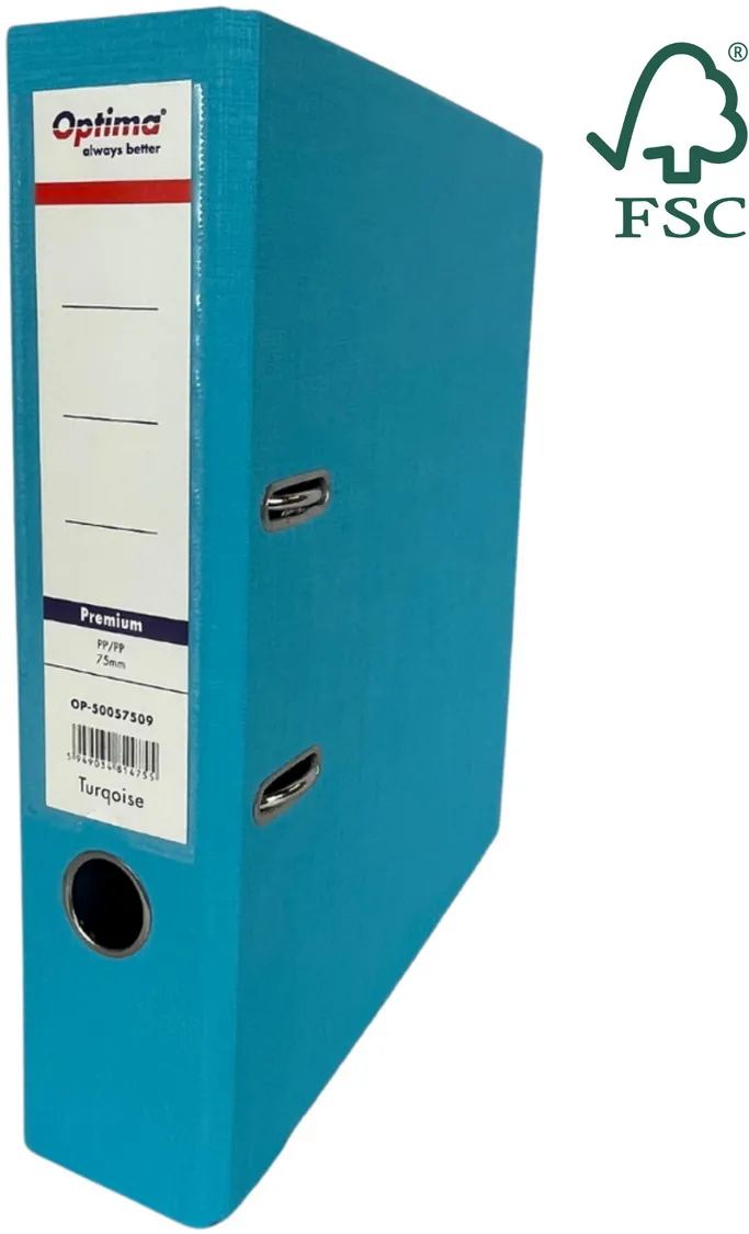 Optima - Clasic & Premium Biblioraft A4, plastifiat PP/PP, margine metalica, 75 mm, Optima Premium - sky blue
