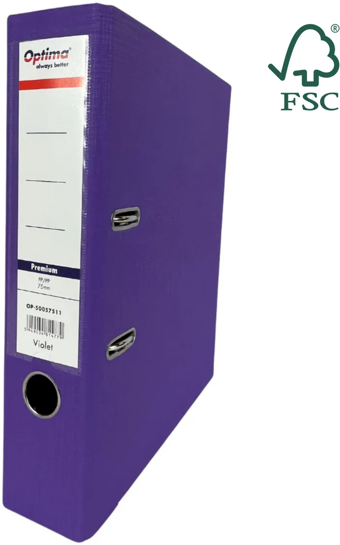 Optima - Clasic & Premium Biblioraft A4, plastifiat PP/PP, margine metalica, 75 mm, Optima Premium - violet